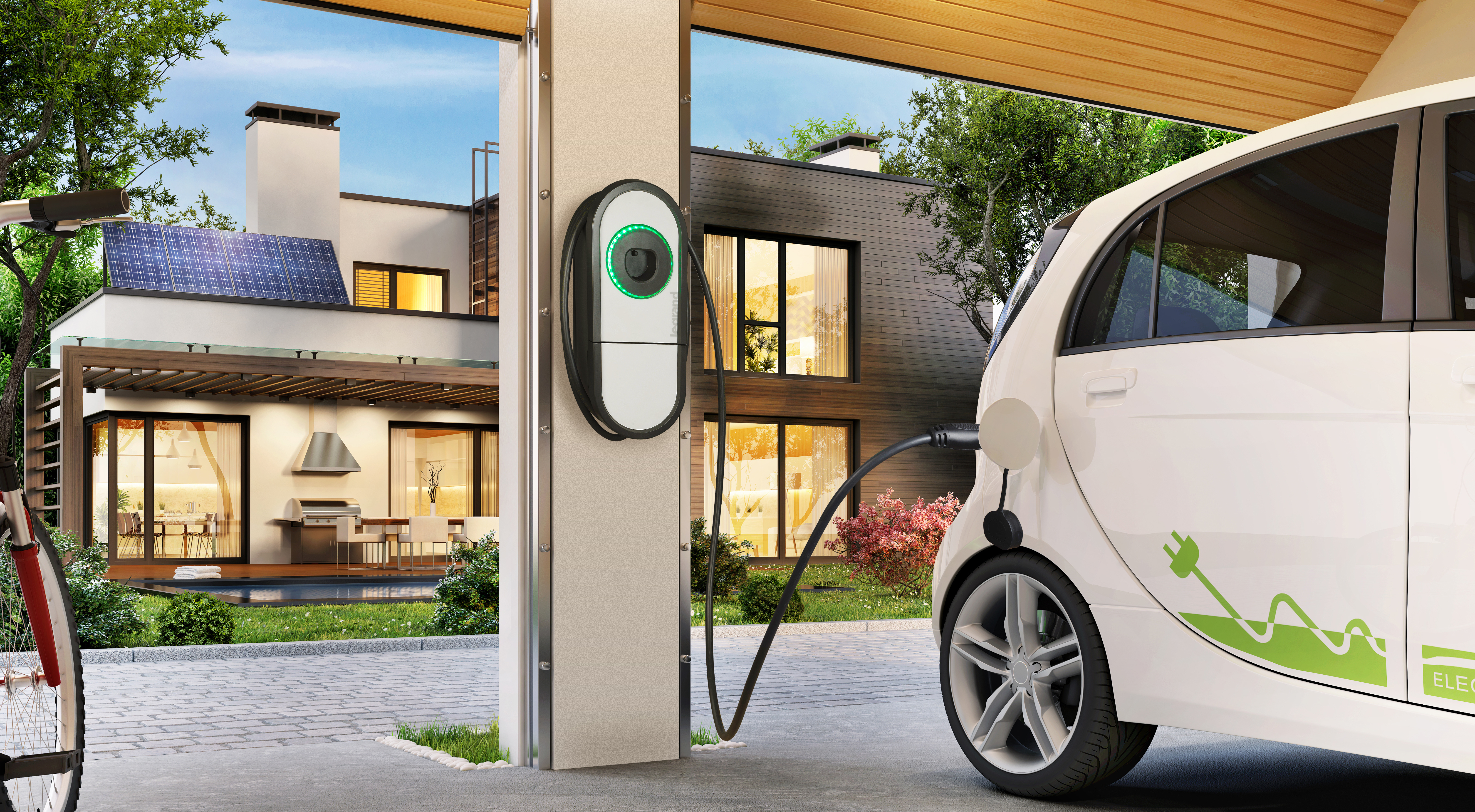 Mobilità sostenibile Colonnina Green’Up One di Bticino con auto elettrica in fase di ricarica